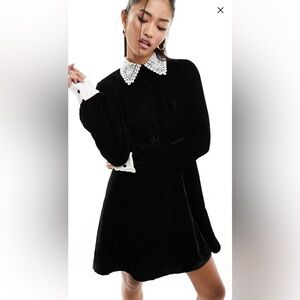 Miss Selfridge velvet collared black dress